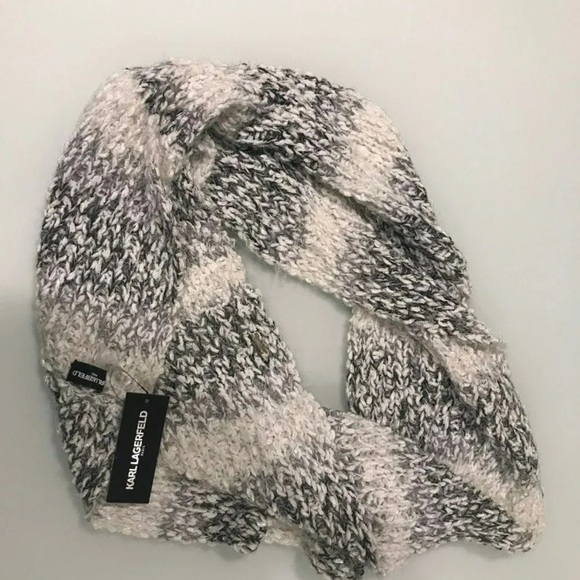 Karl Lagerfeld Ikonik Karl Ombre Infinity Scarf Grey Black White Knit (NWT) - Picture 1 of 5